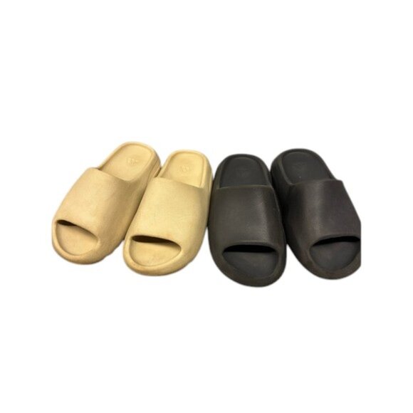 Adidas Yeezy Slide Sandals Size US5 (M5 / W6) Beige Black Foam Comfort 2 Pack - Picture 1 of 16